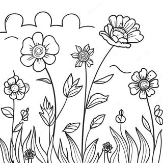 Feld mit bunten Blumen Ausmalbild | Feld Ausmalbild