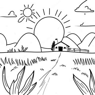 Sonniger Tag im Feld Ausmalbild | Feld Ausmalbild
