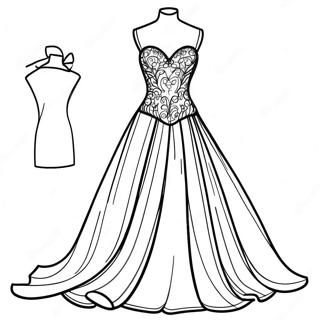 Glamouröses Kleid für den Abschlussball Ausmalbild | Abschlussball Ausmalbild
