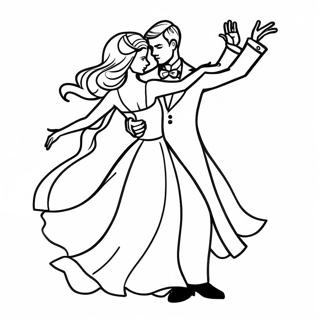 Elegantes Abschlussball-Paar beim Tanzen Ausmalbild | Abschlussball Ausmalbild