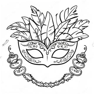Bunte Mardi Gras Maske mit Federn Ausmalbild | Fasching Maske Ausmalbild