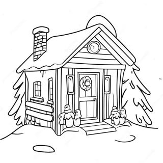 Gemütliche Winterhütte Ausmalbild | Winterhütte Ausmalbild