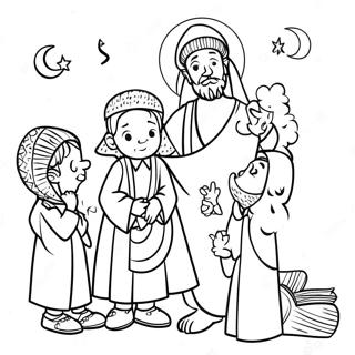 Prophet Muhammad mit Kindern Ausmalbild | Prophet Muhammad Ausmalbild