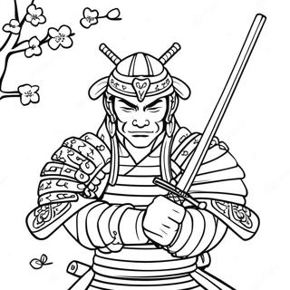 Samurai-Katana mit Kirschblüten Ausmalbild | Katana Ausmalbild