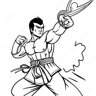 Kazuya Mishima im Kampf Ausmalbild | Tekken Ausmalbild