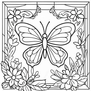 Buntes Schmetterling Buntglas Design Ausmalbild | Schmetterling Buntglas Ausmalbild
