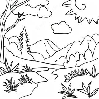 Horizontale Naturszene Ausmalbild | Horizontal Ausmalbild