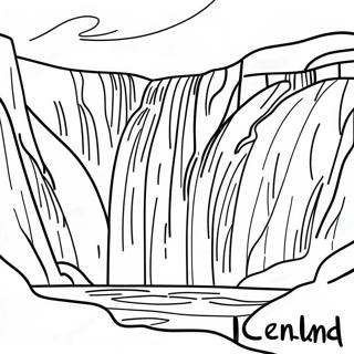 Majestätischer isländischer Wasserfall Ausmalbild | Island Ausmalbild