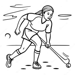 Feldhockeyspieler, der den Ball dribbelt Ausmalbild | Feldhockey Ausmalbild