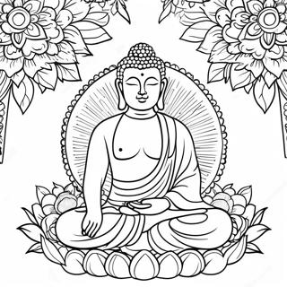 Friedlicher Buddha-Ausmalbild | Spirituell Ausmalbild
