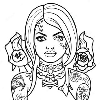 Rebellisches schlechtes Mädchen mit Tattoos Ausmalbild | Schlechtes Mädchen Ausmalbild