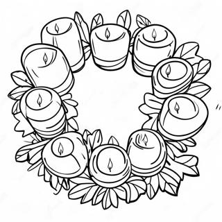 Bunter Adventskranz mit Kerzen Ausmalbild | Adventskranz Ausmalbild