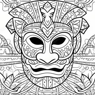 Polynesische Tiki Maske Ausmalbild | Polynesisch Ausmalbild