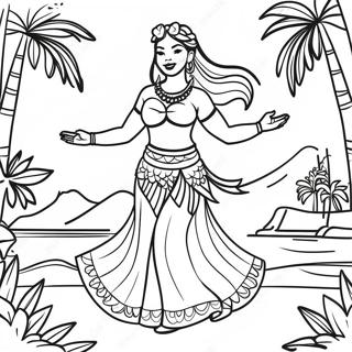 Hula Tänzerin in traditioneller Kleidung Ausmalbild | Polynesisch Ausmalbild