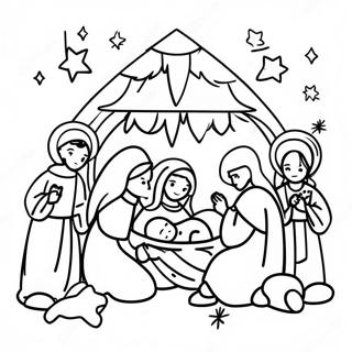 Krippenszene mit dem Baby Jesus Ausmalbild | Geburt Jesu Ausmalbild