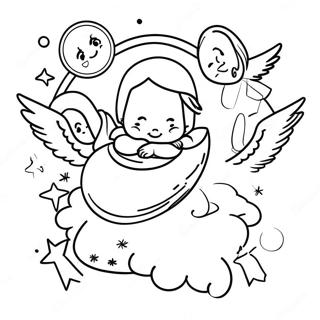 Engel um das Baby Jesus Ausmalbild | Geburt Jesu Ausmalbild