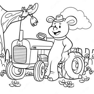 Traktor Ted mit freundlichen Tieren Ausmalbild | Traktor Ted Ausmalbild