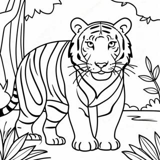 Majestätischer Bengalischer Tiger im Dschungel Ausmalbild | Bengalischer Tiger Ausmalbild
