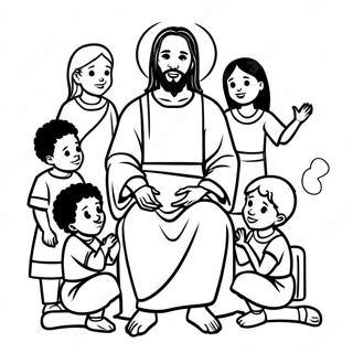 Schwarzer Jesus mit Kindern Ausmalbild | Schwarzer Jesus Ausmalbild