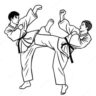 Dynamische Taekwondo Kickpose Ausmalbild | Taekwondo Ausmalbild