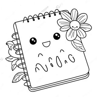 Niedliches Tagebuch mit Blumen Ausmalbild | Tagebuch Ausmalbild