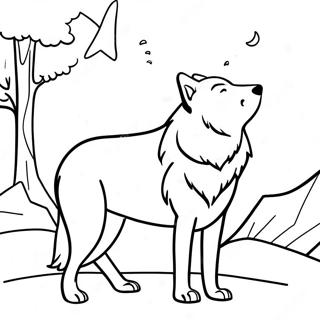 Arktischer Wolf heult zum Mond Ausmalbild | Arktischer Wolf Ausmalbild