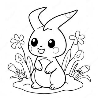 Niedliches Mimikyu mit Blumen Ausmalbild | Mimikyu Ausmalbild