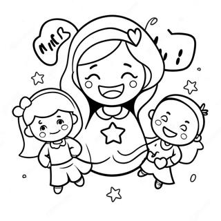 Super Mama mit Kindern Ausmalbild | Super Mama Ausmalbild
