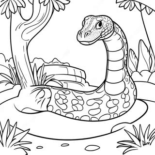 Titanoboa in einem Dschungel Lebensraum Ausmalbild | Titanoboa Ausmalbild