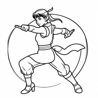 Chun Li in einer dynamischen Kampfpose Ausmalbild | Chun Li Ausmalbild