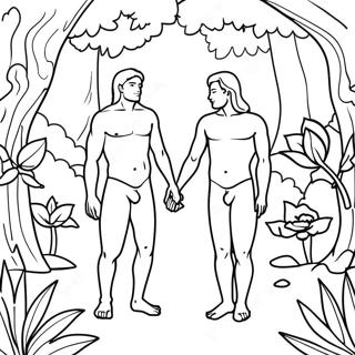 Eden Garten mit Adam und Eva Ausmalbild | Der Fall des Menschen Ausmalbild