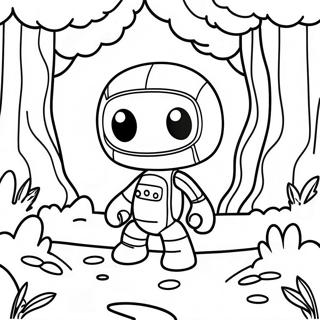 Abenteuerlicher Sackboy im Wald Ausmalbild | Sackboy Ausmalbild