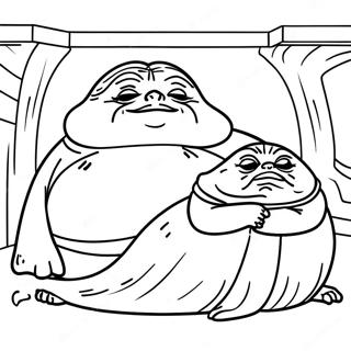 Jabba der Hutte mit Prinzessin Leia Ausmalbild | Jabba der Hutte Ausmalbild