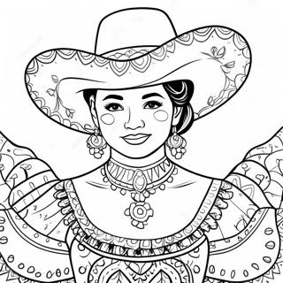Traditionelle Folklorico Tänzerin mit Hut Ausmalbild | Folklorico Tänzer Ausmalbild
