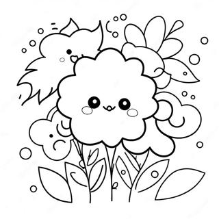 Niedliches Kawaii-Blumenstrauß-Ausmalbild | Kawaii Blume Ausmalbild