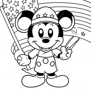 Mickey mit amerikanischer Flagge Ausmalbild | Mickey 4. Juli Ausmalbild