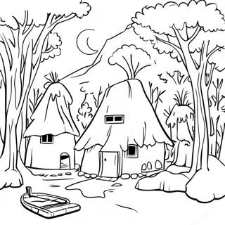 Traditionelles Wampanoag-Dorf Ausmalbild | Wampanoag Ausmalbild