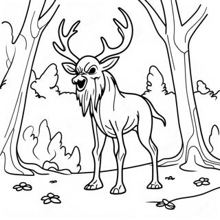 Gruseliger Wendigo im Wald Ausmalbild | Wendigo Ausmalbild