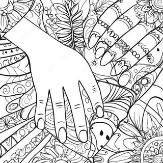 Bunte Hand-Nageldesigns Ausmalbild | Handnagel Ausmalbild