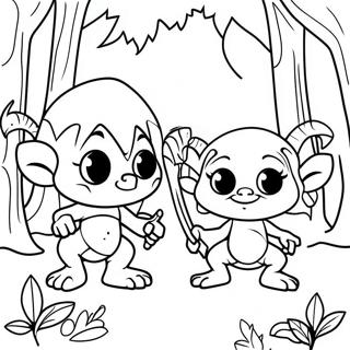 Verspielte Goblins im Wald Ausmalbild | Goblincore Ausmalbild