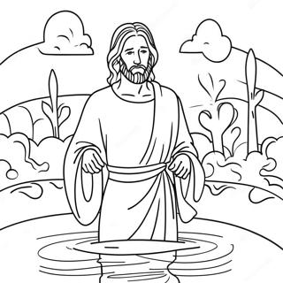 Jesus Taufszene Ausmalbild | Jesus Taufe Ausmalbild
