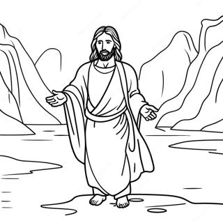 Jesus im Jordanfluss Ausmalbild | Jesus Taufe Ausmalbild
