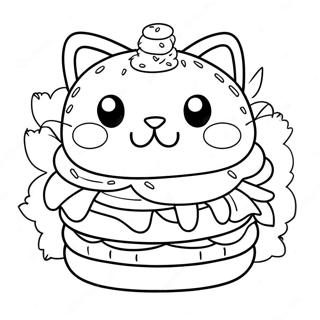 Lustiger Katzenburger Ausmalbild | Katze Burger Ausmalbild