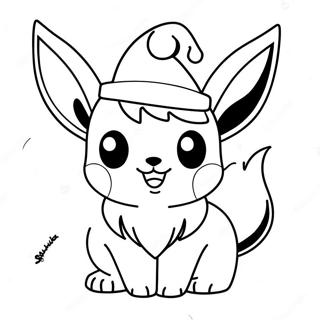 Niedliches Eevee mit Weihnachtsmann-Hut Ausmalbild | Eevee Weihnachten Ausmalbild