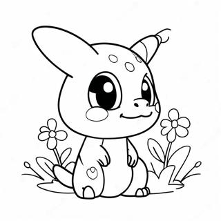Niedlicher Cubone mit Blumen Ausmalbild | Cubone Ausmalbild