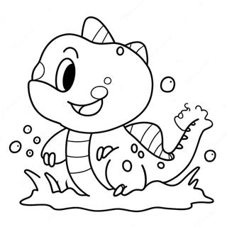 Niedliches Totodile, das im Wasser spritzt Ausmalbild | Totodile Ausmalbild