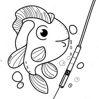 Niedliche Angelrute mit Fisch Ausmalbild | Angelrute Ausmalbild
