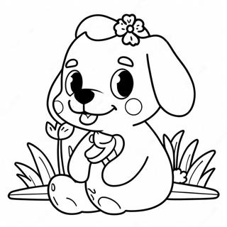 Niedliche Maggie mit einer Blume Ausmalbild | Maggie Ausmalbild