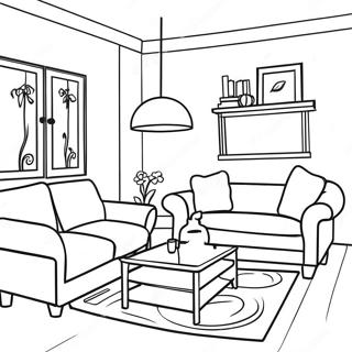 Gemütliches Wohnzimmer Innenraum Ausmalbild | Innenarchitektur Ausmalbild