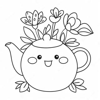 Niedliche Teekanne mit Blumen Ausmalbild | Teekanne Ausmalbild